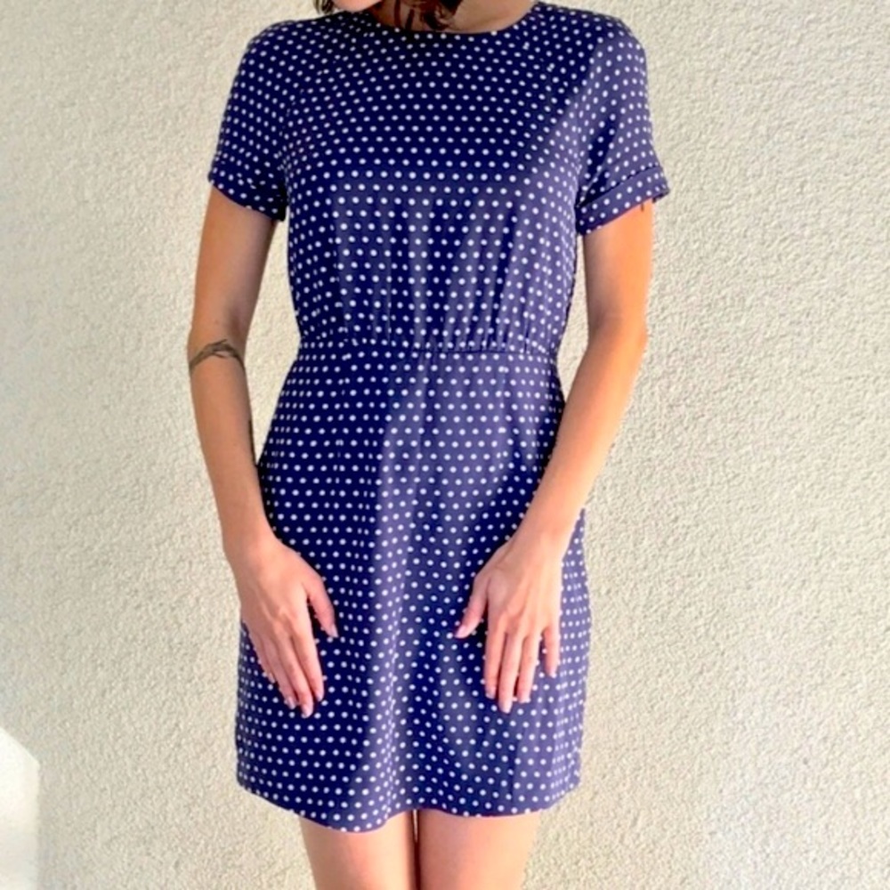 Fossil Navy Polka-dot Silk Dress - Picture 1 of 3